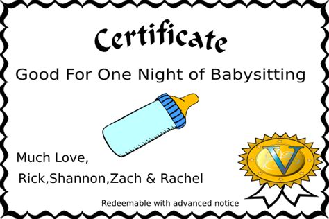 Gift Certificate For Babysitting / Babysitting Gift Certificate ...