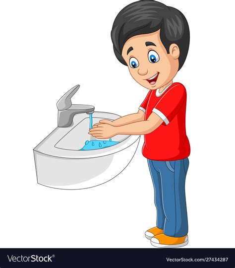 Little Boy Washing His Hands On A White Background