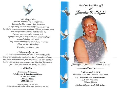 Juanita C Height Obituary | AA Rayner and Sons Funeral Home