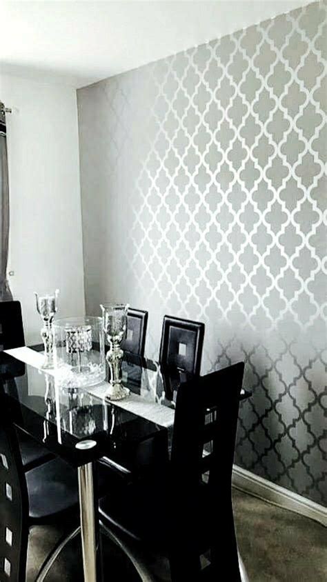 Camden Trellis Wallpaper Soft Grey Silver Dining Room Feature Wall
