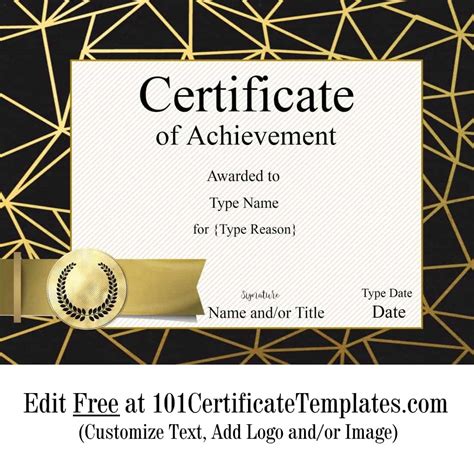 Certificate Of Achievement Editable Template Printable Instant Images
