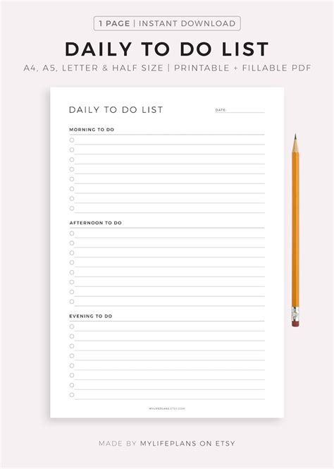 Daily To Do List Printable Daily Task List Template PDF Etsy