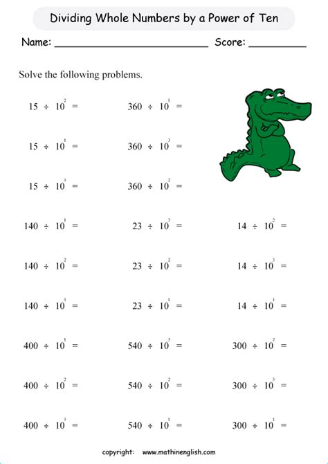 Dividing Decimals By Powers Of 10 Worksheets