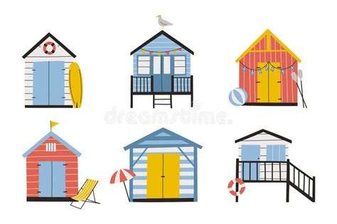 Set Of Hand Drawn Beach Huts Stock Vector Illustration Of Seagull