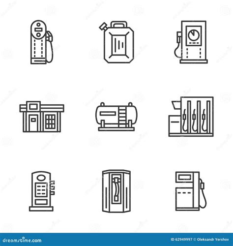 Gas Station Black Line Icons Collection Stock Illustration