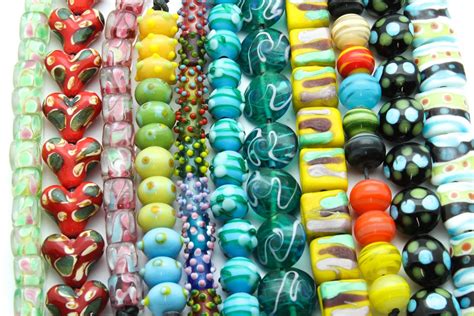 Unique Lampwork Beads In Shades Of Green Red Pink Blue Teal Yellow Black With Details Of