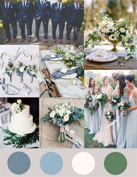 Shades Of Dusty Blue Ivory And Greenery Wedding Wedding Color Schemes