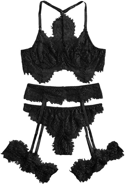 milumia women s sexy lace lingerie sets 3 piece bra panty and garter ebay