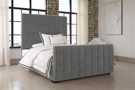 Mid Century Grey Velvet Upholstered Queen Luxury Platform Bed W Tall