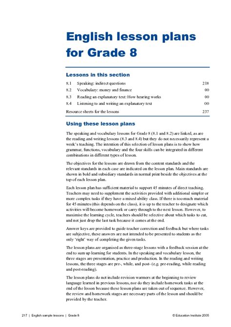 English Lesson Plans For Grade 8 Lesson Plan For 8th Grade Lesson Planet