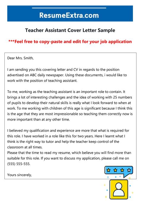 Free Teacher Assistant Cover Letter | Cover letter sample, Teacher assistant, Teaching assistant 