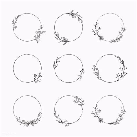 Hand Drawn Set Of Circle Floral Frame Stock Vector Illustration Of B90