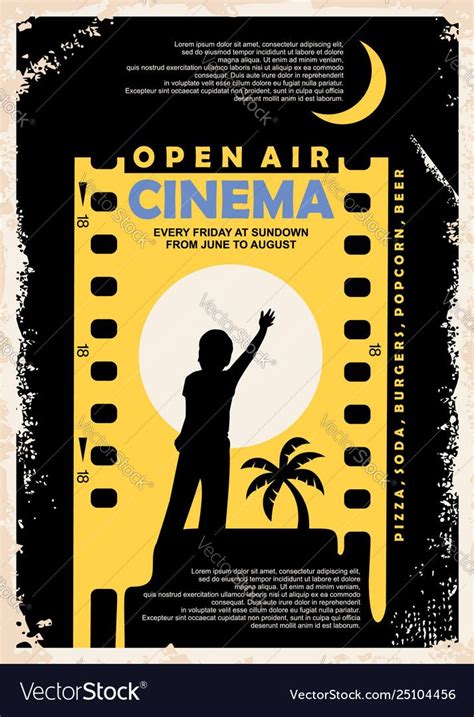 Open Air Cinema Vintage Poster Design Royalty Free Vector Aff
