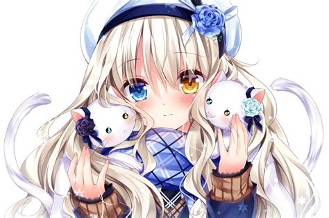 Download 2560x1700 Anime Girl Bicolored Eyes Cats