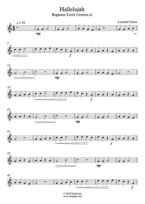Flute Sheet Music Hallelujah Beginner Level Cohen
