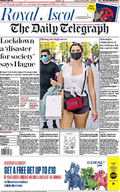 The Daily Telegraph Uk Front Page For 16 June 2020 Paperboy Online