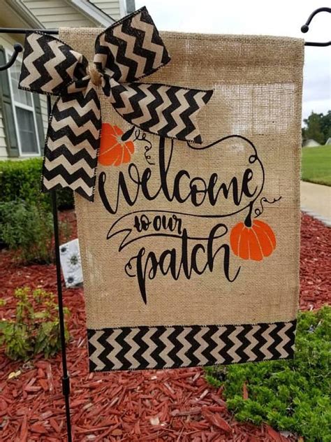 Welcome To Our Patch Burlap Garden Flag With Bow This Lovely Burlap