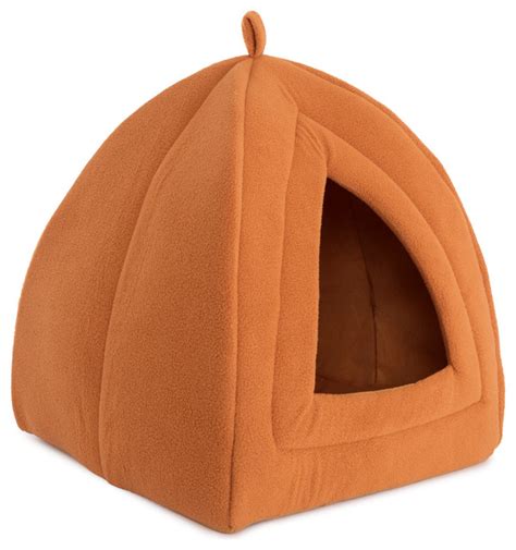 Paw Cozy Kitty Tent Igloo Plush Enclosed Cat Bed Tan Contemporary