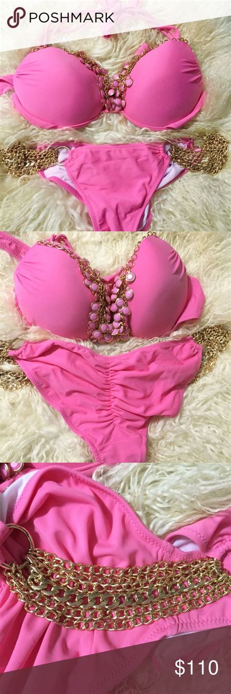Beach Bunny Pink Gold Jeweled Bikini Scrunch ANYSz Jeweled Bikini