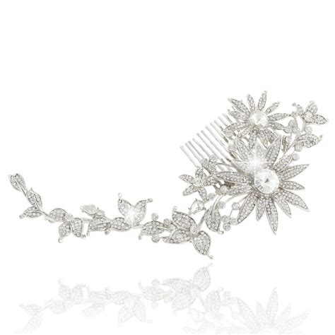 Bella Fashion Vintage Style Bridal Left Side Comb Long Flower Hair Pin