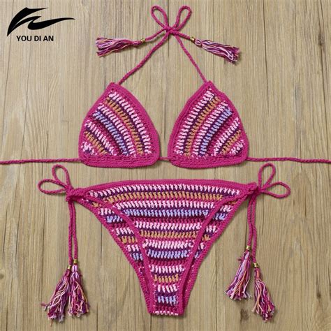 Sexy Crochet Bikini Brazilian Biquini Bikinis Handmade Knitted Swimwear My Xxx Hot Girl