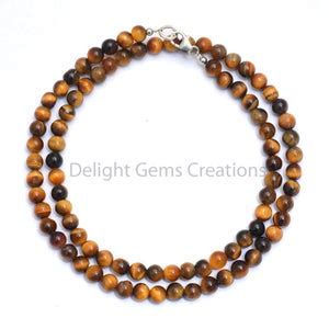 Tiger Eye Necklace Mm Genuine Tigers Eye Beaded Necklace Etsy