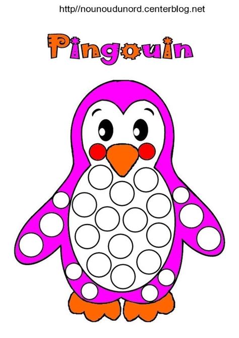 Pingouins à colorier à gommettes et en couleur