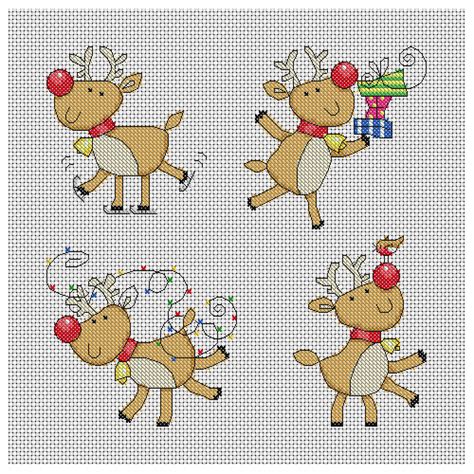 Cute Reindeer Christmas Cards Cross Stitch Pattern