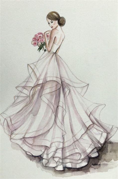 Bridal Custom Portraitwedding Drawing Wedding Dress Drawings