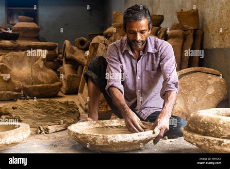 Local Artisan Working On Clay Pottery In Goaindia Stock Photo Alamy