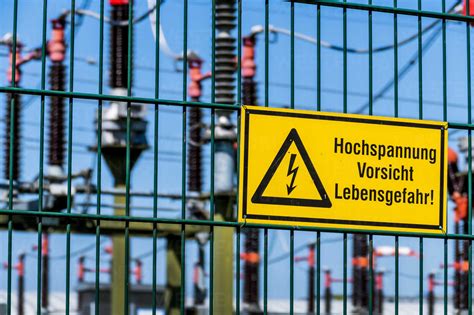 Electricity Substation Warning Sign High Voltage Stock Photo