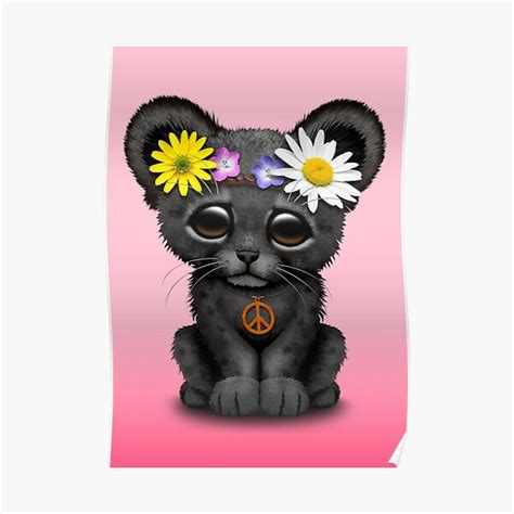 Cute Hippie Black Panther Cub On Pink Poster By Jeffbartels Redbubble