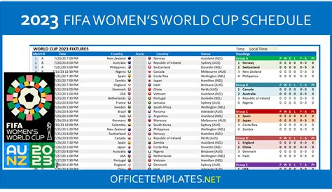 FIFA Women S World Cup Schedule And Scoresheet OFFICETEMPLATES NET