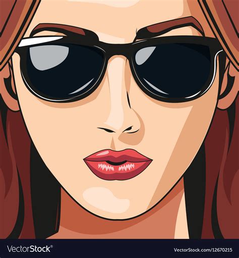 Portrait Girl Sunglasses Red Haired Lipstick Vector Image