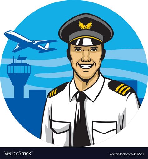 Smiling Pilot Royalty Free Vector Image Vectorstock Cartoon