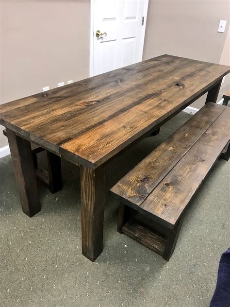 Rustic 7ft Farmhouse Table with Benches, Brown Dining Set ...