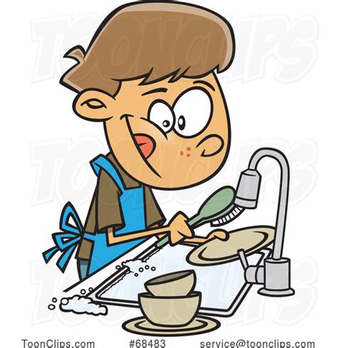Cartoon Boy Washing Dishes 68483 By Ron Leishman