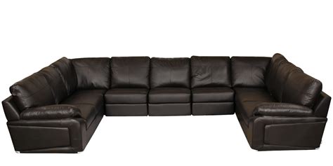 Buy Luciano Half Leather U Shape Sectional Sofa In Dark Brown Colour By