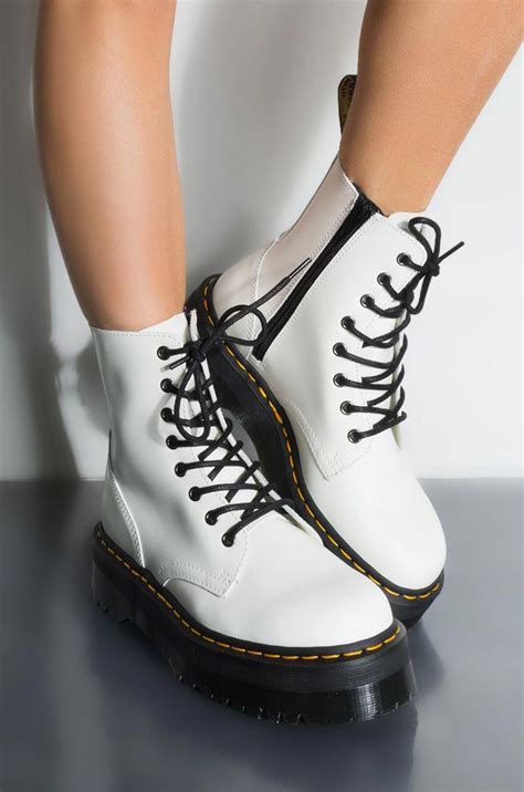Dr Martens Jadon Polished Smooth Chunky Sole Bootie In White
