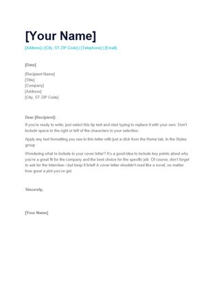 The prospecting cover letter will give a brief description of yourself as a job candidate, explain why this particular company interests you, and a few examples of job tasks that would interest. Cover Letter Resume Basic - Free cover letter template ...