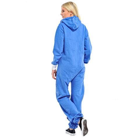 Unisex Adult Plain Block Coloured Hooded All In One Jumpsuit Onesie M L