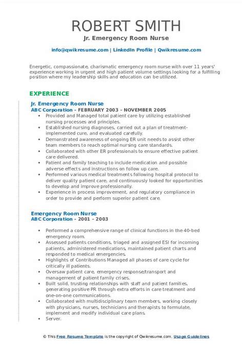 Emergency Room Nurse Resume Samples Qwikresume