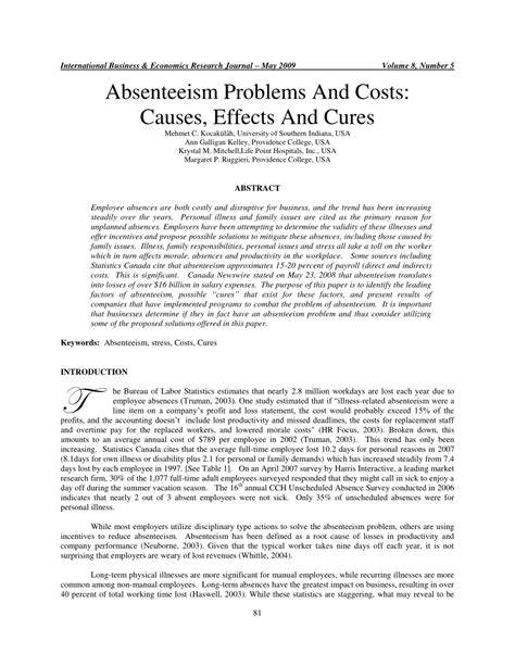 Pdf Absenteeism Problems And Costs Causes Effects And Cures
