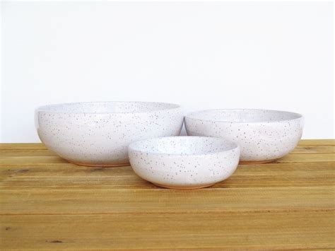 Stoneware Pottery Nesting Bowls In Glossy White Glaze Etsy