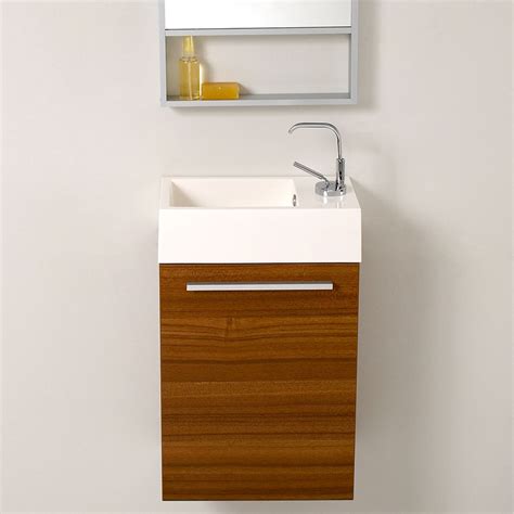 I used 2 full length akurum wall cabinets (12″ depth) and 2 smaller over the refrigerator type akurum cabinets to create a hanging vanity. Narrow Bathroom Vanities with 8-18 Inches of Depth