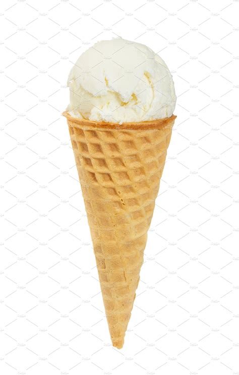 Vanilla Ice Cream In Waffle Cone Featuring Ice Cream And White Food