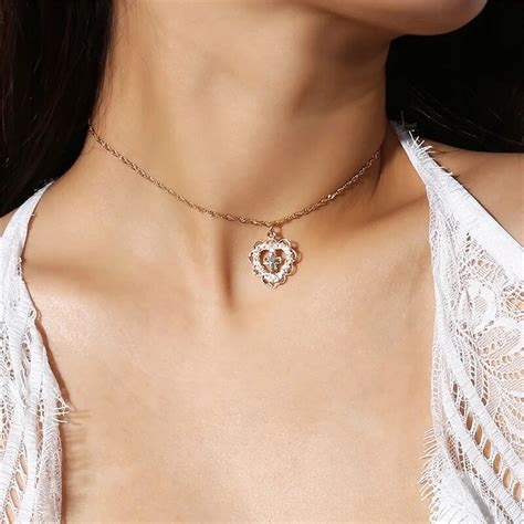 Delicate Gold Color Cross Heart Choker Necklace For Women Dainty Chain