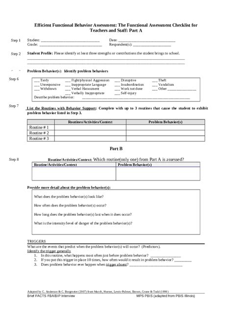 Functional Assessment Checklist For Teachers And Staff Facts Doc
