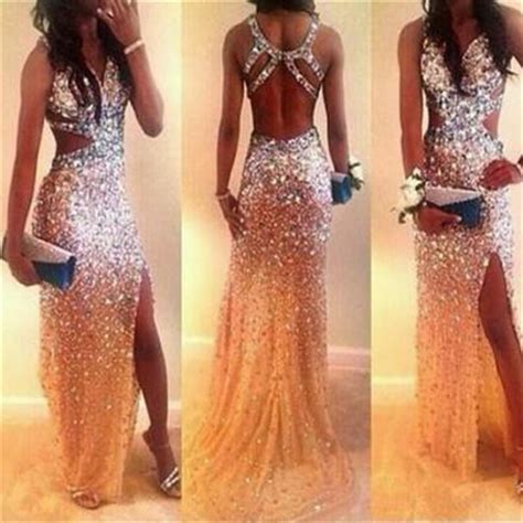 Sparkly Prom Dresses Slver Crystal With Champagne Tulle Prom Dresses Sequin Shiny Prom Dresses