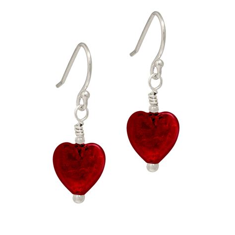Red Heart Earrings Red Murano Glass Earrings Biba Rose